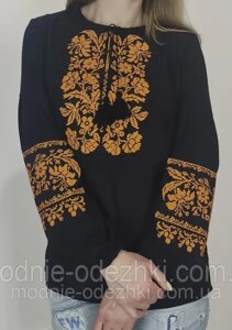 Жіноча шифонова сорочка вишиванка чорна р. 44 - 60