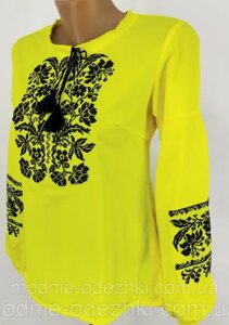 Жіноча шифонова сорочка вишиванка жовта р. 44 - 60