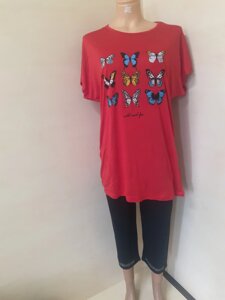 Жіночий літній костюм футболка бриджі Туреччина червоний 50 52 54