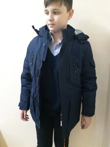 Зимова Термо Куртка подовжена пальто для хлопчика синя р. 134-164