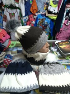 В'язана зимова шапка зі снудом для хлопчика дівчинки фліс розмір 52 - 56