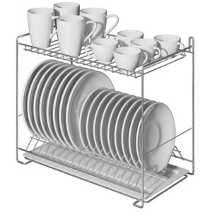 Сушарка для посуду Метал-Стиль, хром, 2-ярусна з кріпленням на стіну, довжина - 47см, СП-25222