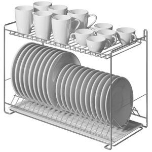 Сушарка для посуду Метал-Стиль, хром, 2-ярусна з кріпленням на стіну, довжина - 57см, СП-26222