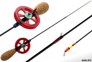 Вудка зимова AKARA Ledeer F (1складова) з котушкою Red (хлист Hi Carbon fast ), ручка пробка HFTC-1C-R