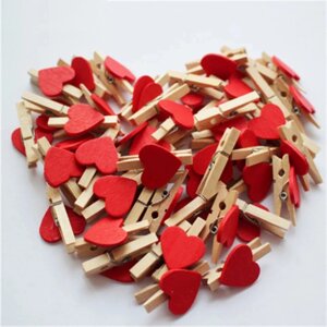 Декор прищіпки з серцем маленькі 50 шт дерев'яні Весілля Дня закоханих Дня народження Червоні
