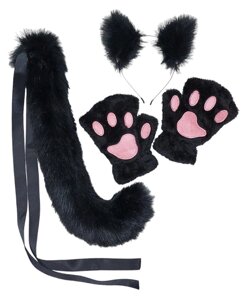 Набір: котячі обідок Вушки Хвіст, рукавички-мітенки карнавальний костюм, ошатний кіт, аніме, косплей 10610 Білий