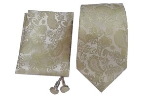 Набір подарунковий: краватка 8 см запонки хустку "Пейслі" KAILONG зелений+бежевий GS795