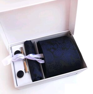 Набір подарунковий Пейслі DIY: краватка 8 см запонки хустку затиск в коробці (GS856)