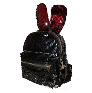 Рюкзак міський з вушками зайця маленький чорно-червоний (GS138)