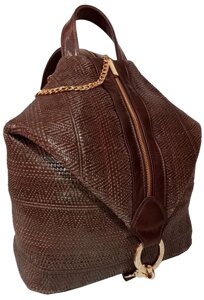 Рюкзак жіночий з натуральної плетеної шкіри 29х35х13 см коричневий (ORA101)