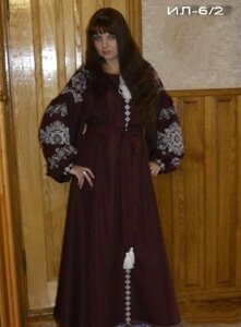 Шикарне бордове довге вишите жіноче плаття вишиванка в стилі бохо сукня вишиванка