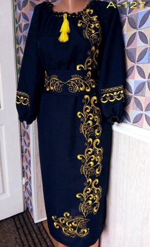 Стильна жіноча вишита гладдю сукня-вишиванка любі розміри "Віра" сукня вишиванка
