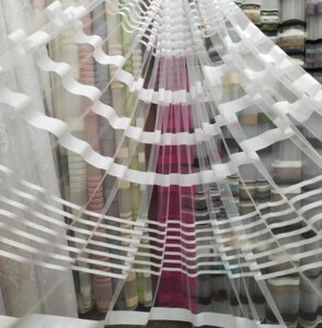 Тюль белая в зал, сетка с белыми полосками в Киеве от компании "Тюль, гардины, шторы"  интернет-магазин