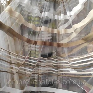Тюль в кухню, в зал, сетка с  полосками цвет бежевый в Киеве от компании "Тюль, гардины, шторы"  интернет-магазин