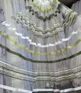 Тюль з зелено салатовими смужками, залишки 4,8 м в Києві от компании "Шторы и тюль"  интернет-магазин