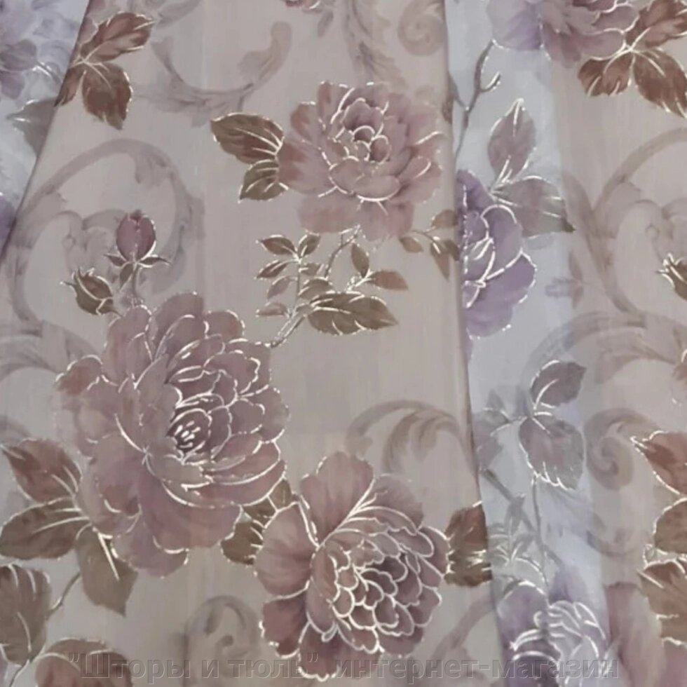 Тюль шифон с рисунком сиреневые цветы остаток 1.2 м+1,8 м ##от компании## "Тюль, гардины, шторы"  интернет-магазин - ##фото## 1