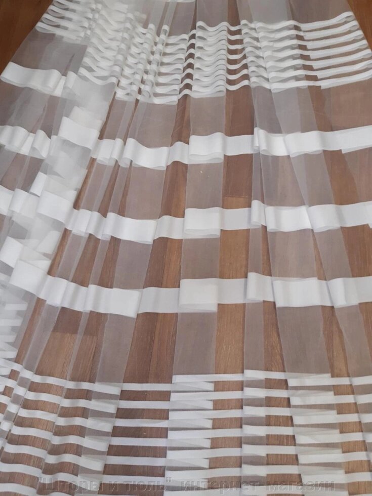 Тюль сітка біла зі смужками на фатині від компанії "Штори і тюль" інтернет-магазин - фото 1