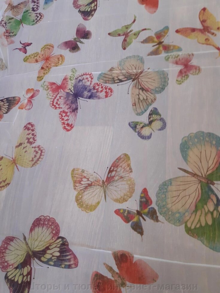 Тюль в кухню, в зал, в дитячу, малюнок кольорові метелики на шифоні від компанії "Штори і тюль" інтернет-магазин - фото 1