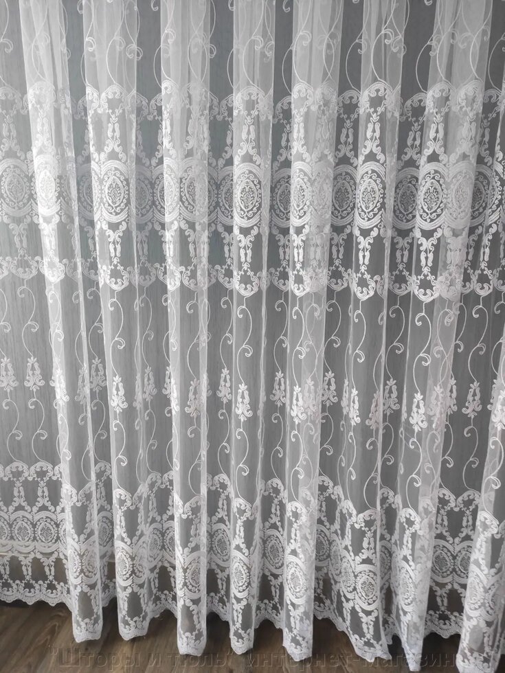 Тюль в зал сетка белая с кордовой вышивкой ##от компании## "Тюль, гардины, шторы"  интернет-магазин - ##фото## 1