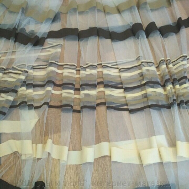 Тюль з смужкою кольору коричневий і бежевий від компанії "Штори і тюль" інтернет-магазин - фото 1