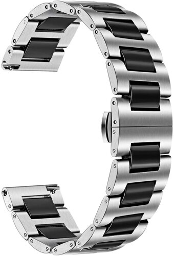 Браслет 22 мм сталь-кераміка універсальний Ремінець для годинника Срібно-Чорний