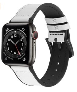 Ремінець для Apple Watch series 3 ⁇ 4 ⁇ 6 із шириною корпусу 42 ⁇ 44 mm Шкіряний + Силікон Білий BeWatch