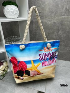 АКЦІЯ! Пляж — велика яскрава літня пляжна сумка, матеріал — льон (8066)