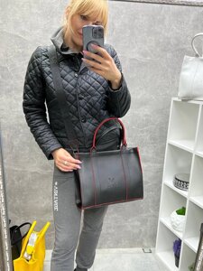 Чорна з червоним краєм - елегантна, стильна та вмістка жіноча сумка стриманого дизайну (0521)