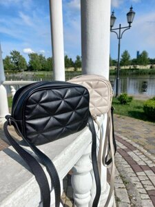 ЧОРНА — стильна якісна невелика стьобана крос-боді сумочка на блискавці (Луцьк, 742)