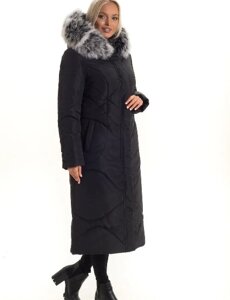 Пальто-пуховик жіночий з натуральним хутром чорне 66