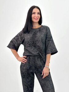Жіночий костюм з турецької двонитки петля з ефектом tie dye "George"Норма Чорний, 46-48