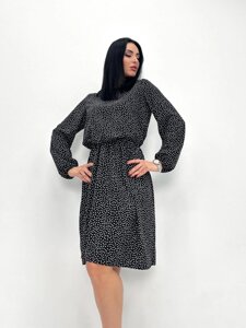 Жіноча сукня в горошок з довгим рукавом "Virginia" оптом | Норма і батал Чорний, 50-52
