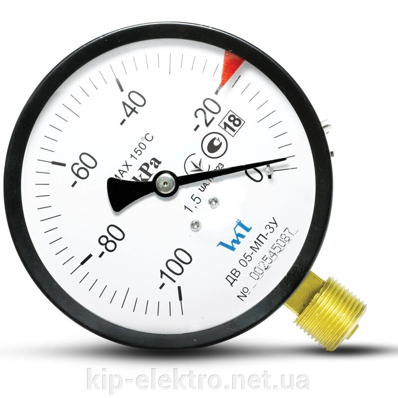Вакуумметр показуючий ДВ 05-МП-3У (ДВ05-МП-3У, ДВ05-МП3-У, ДВ05-МП3У, ДВ 05, ДВ) - радіальний штуцер (РШ) від компанії Кіп-Електро, ПП - контрольно-вимірювальні прилади (КВПіА) - фото 1