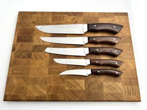 Набір кухонних ножів ручної роботи «П'ятірка #1» коричнева рукоять, 65х13/57 HRC