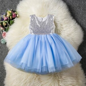Детское платье с пышной юбкой. Нарядное платье с пайетками Нарядное голубое платье на ребенка.