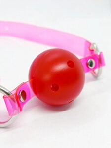 Кляп неоновий DS Fetish, рожевий ремінець з червоною кулькою