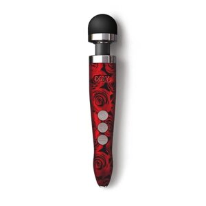 Масажер-мікрофон Doxy Die Cast 3R Wand Vibrator Rose Pattern, з трояндами, червоний