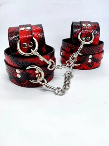 Система фиксации DS Fetish Ankle and hand cuff black/red