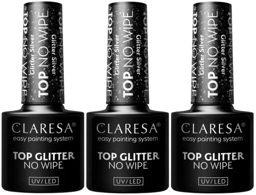 Claresa Silver Glitter 5 верхній гібридний 3 шт. без витирання 5g високий блиск від компанії MyHome - фото 1