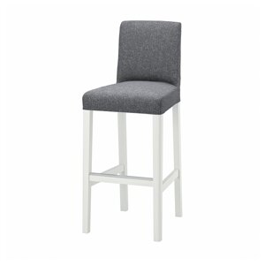 ІКЕА BERGMUND БЕРГМУНД, 893.846.60 Барний стілець зі спинкою, білий, Гарматний середньо-сірий, 75 см