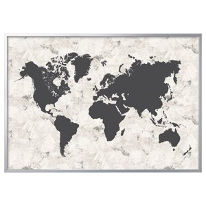 ІКЕА BJÖRKSTA Б'ЄРКСТА, 194.168.53 Картина в рамці, чорно-біла карта світу, срібло, 200х140 см
