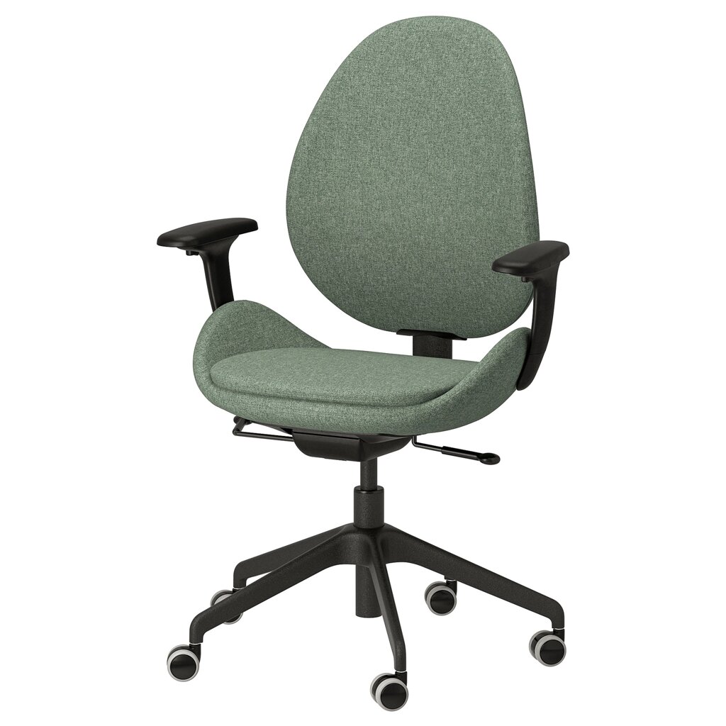 ІКЕА HATTEFJÄLL ХАТТЕФ'ЄЛЛЬ, 505.389.70 Офісне крісло з підлокітниками, Зелений, як зброя., чорний від компанії MyHome - фото 1