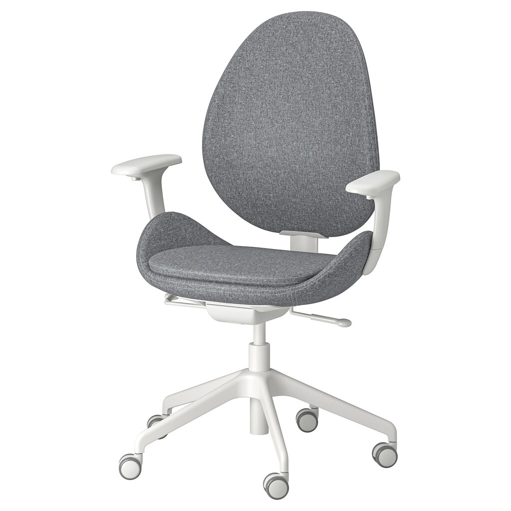 ІКЕА HATTEFJÄLL ХАТТЕФ'ЄЛЛЬ, 605.389.60 Офісне крісло з підлокітниками, Гарматний середньо-сірий, білий від компанії MyHome - фото 1