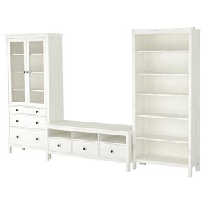 ІКЕА HEMNES ХЕМНЕС, 392.995.65 Тумба під телевізор, біла морилка, прозоре скло, 326х197 см