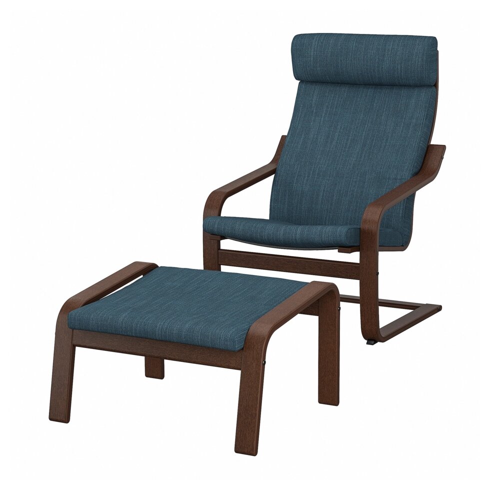 ІКЕА POÄNG ПОЕНГ, 194.842.86 Крісло, Підставка для ніг., коричневий, Hillared темно-синій від компанії MyHome - фото 1