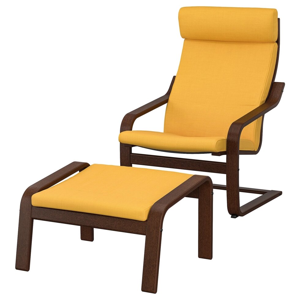 ІКЕА POÄNG ПОЕНГ, 294.878.02 Крісло, Підставка для ніг., коричневий, Скіфтебо жовтий від компанії MyHome - фото 1