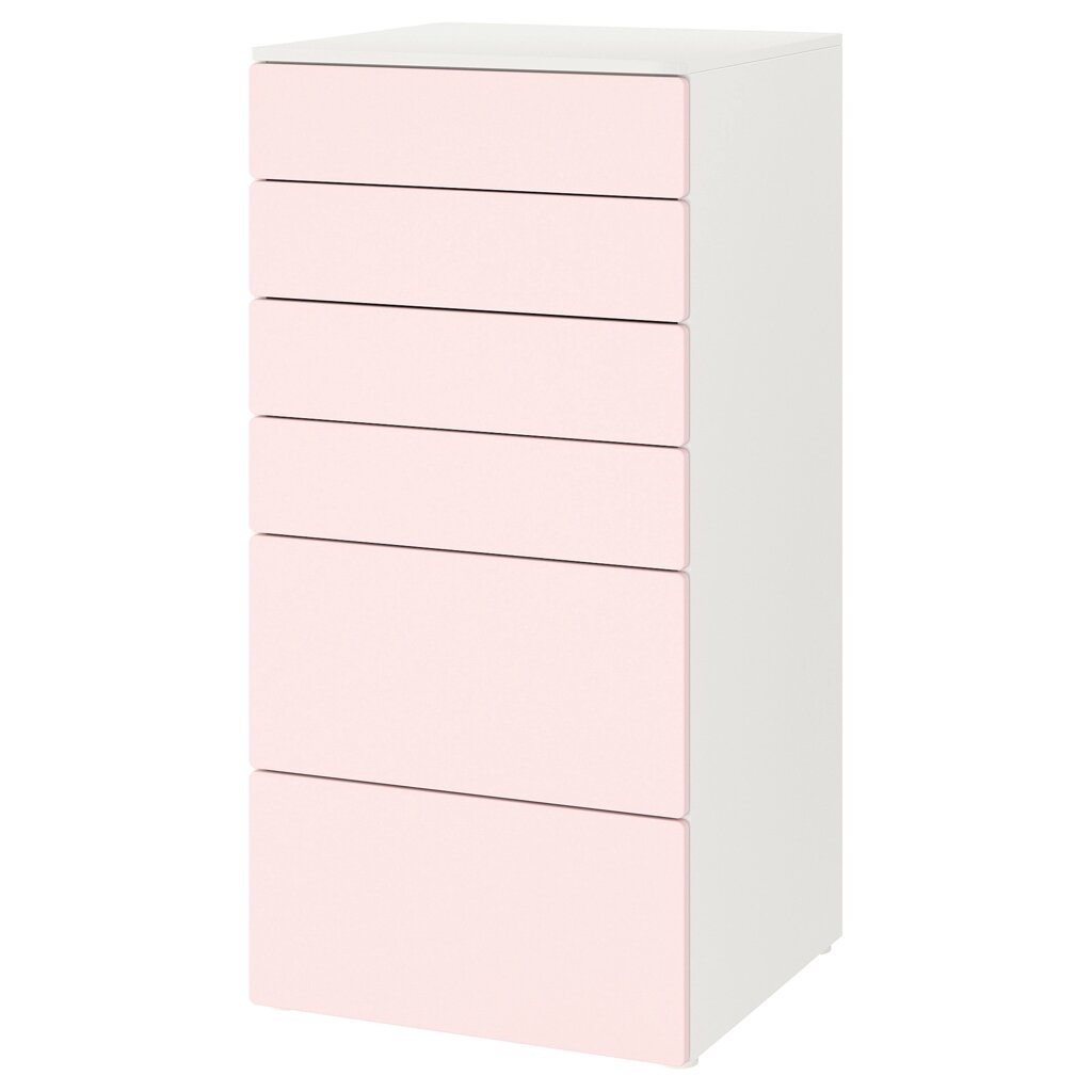 ІКЕА SMÅSTAD СМОСТАД / PLATSA ПЛАТСА, 593.876.79 Комод, 6 висувних ящиків, білий, блідо-рожевий, 60x57x123 см від компанії MyHome - фото 1