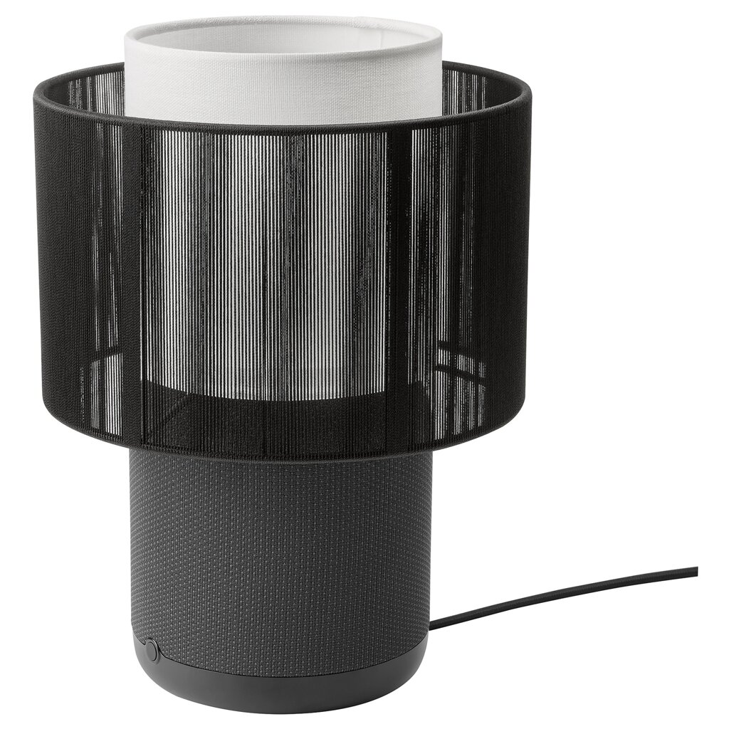 ІКЕА SYMFONISK, 694.309.17 Лампа, динамік з wifi, відтінок тканини, чорний від компанії MyHome - фото 1