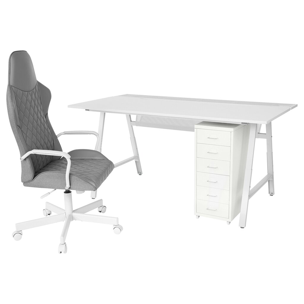 ІКЕА UTESPELARE / HELMER, 094.407.64 Письмовий стіл, крісло та комод, світло-сірий сірий, білий від компанії MyHome - фото 1