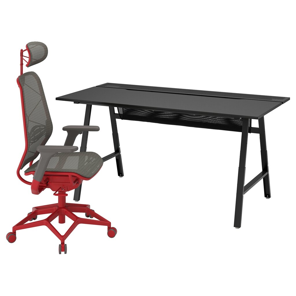 ІКЕА UTESPELARE / STYRSPEL, 394.910.35 Ігровий стіл та стілець, чорний сірий, червоний від компанії MyHome - фото 1